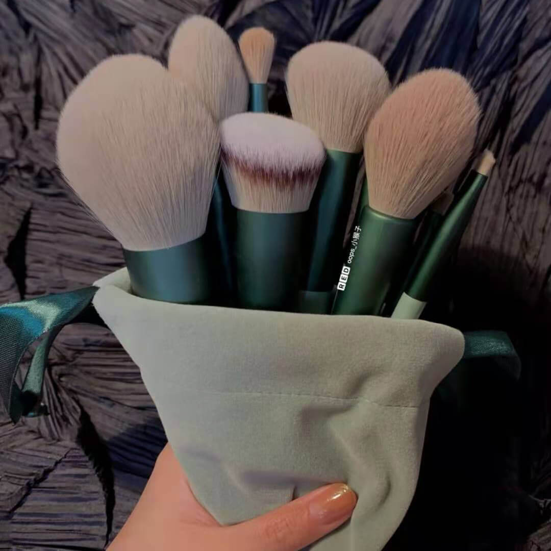 13 Makeup Brushes Green Beauty Quick Drying Set | Super Soft Brushes