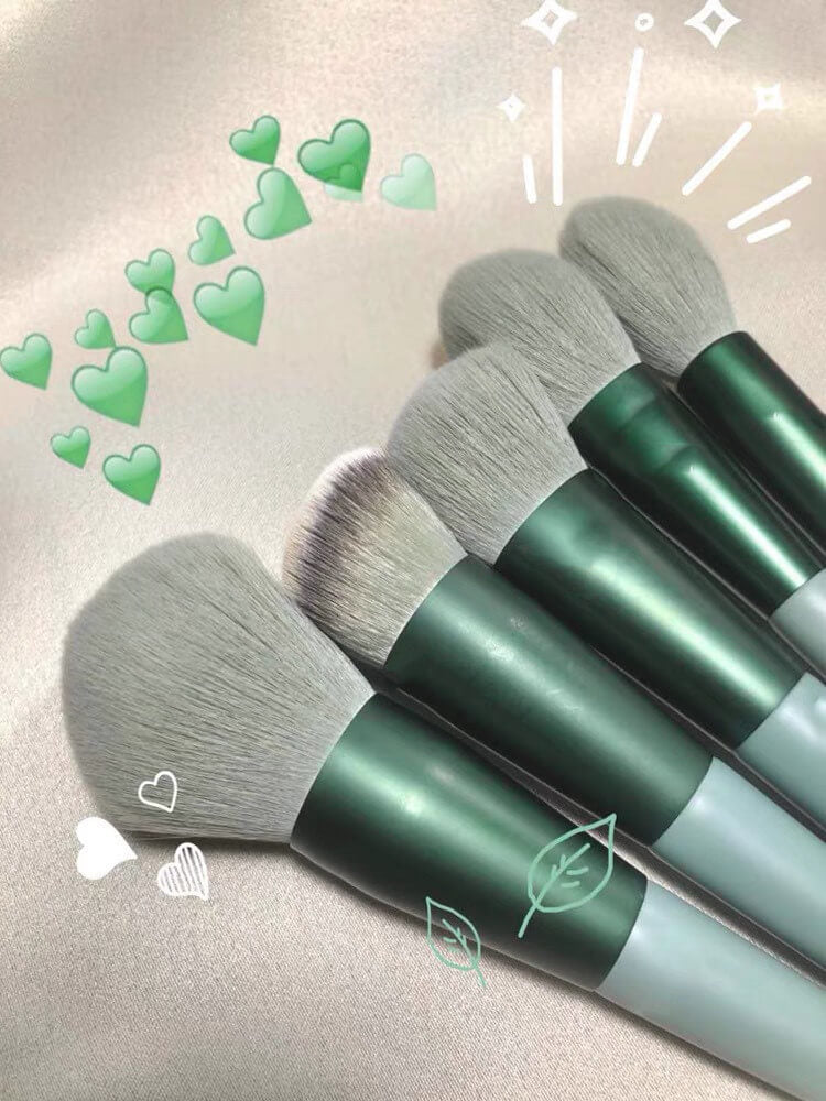 13 Makeup Brushes Green Beauty Quick Drying Set | Super Soft Brushes