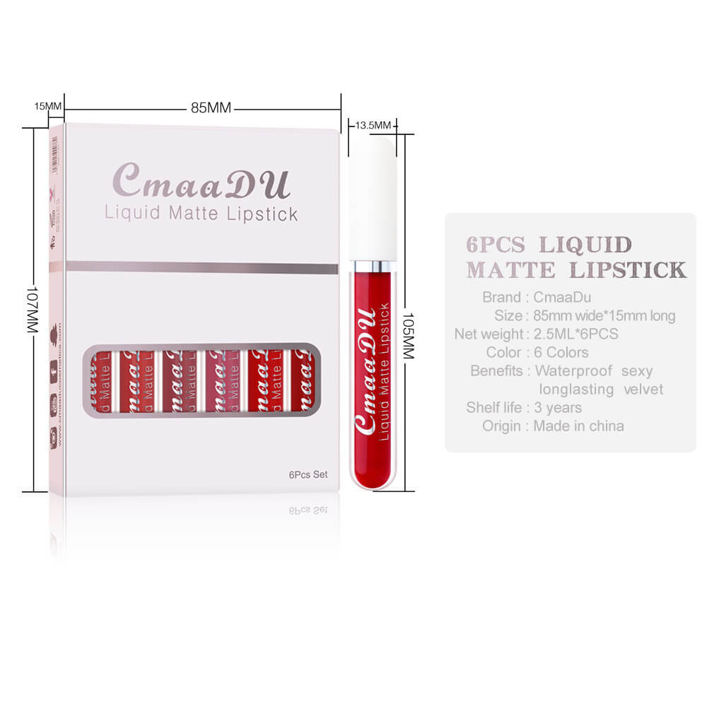 6 Boxes Matte Waterproof Lipstick Set Long-lasting Lip Gloss