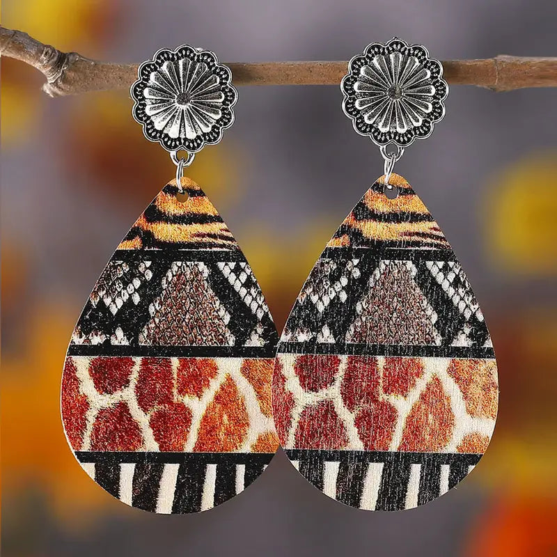 Ladies Wooden Drop Earrings Elegant Hook Earrings Vintage Style PU Leather Ear Jewelry