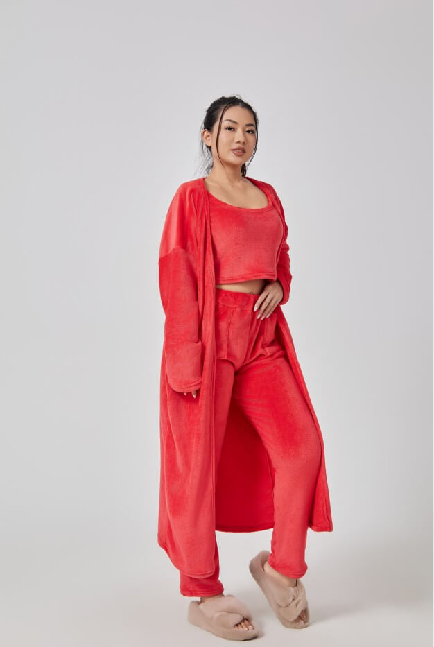 Aesthetic Lounge Set for Women Winter | 3 Piece Pajama Set with Robe