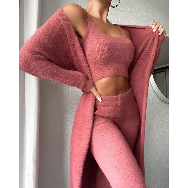 Aesthetic Lounge Set for Women Winter | 3 Piece Pajama Set with Robe