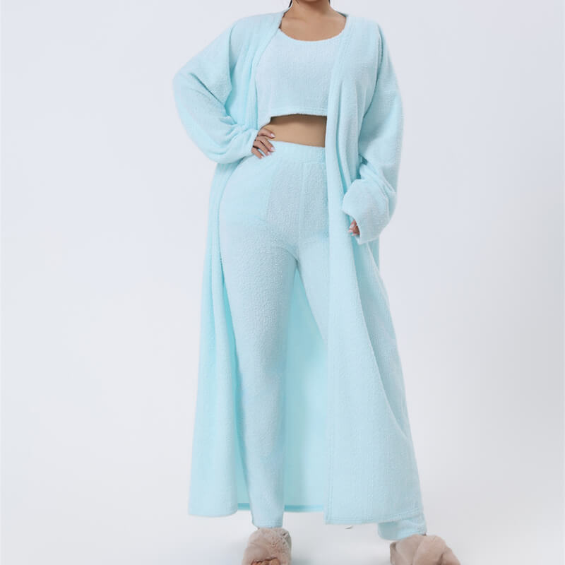 Aesthetic Lounge Set for Women Winter | 3 Piece Pajama Set with Robe