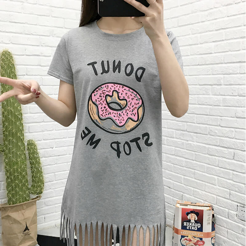 Donut Printed Fringed Flapper Dress | Donut Print Dress For Female