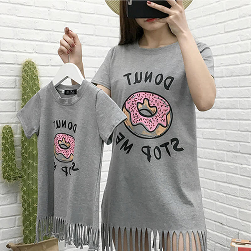 Donut Printed Fringed Flapper Dress | Donut Print Dress For Female