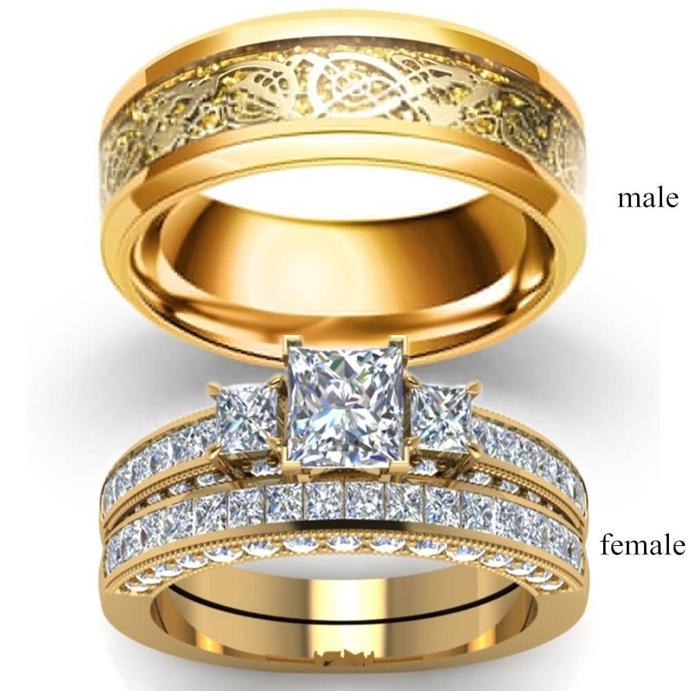 European And American Jewelry Women | Crystal Couple Rings Set