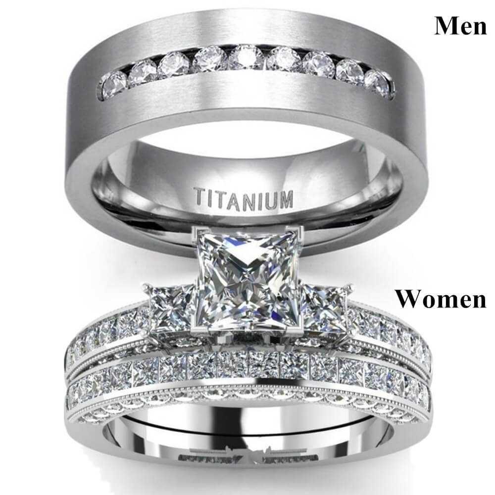 European And American Jewelry Women | Crystal Couple Rings Set