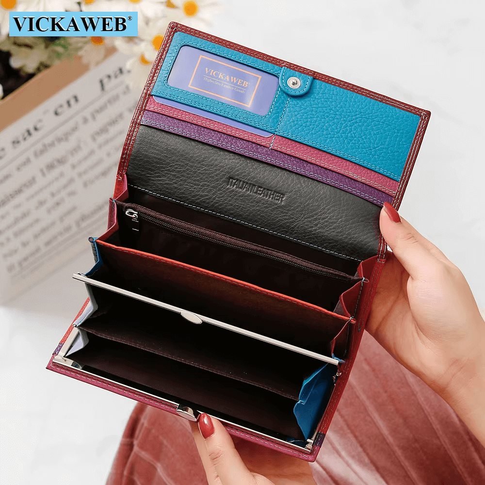 Female Long Patchwork leather Wallet For Travel | Leather Money Purse