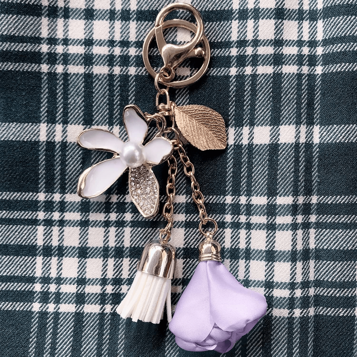 Flower Tassel Keychain For Women | Floral Keychain With Leaf And Tassel