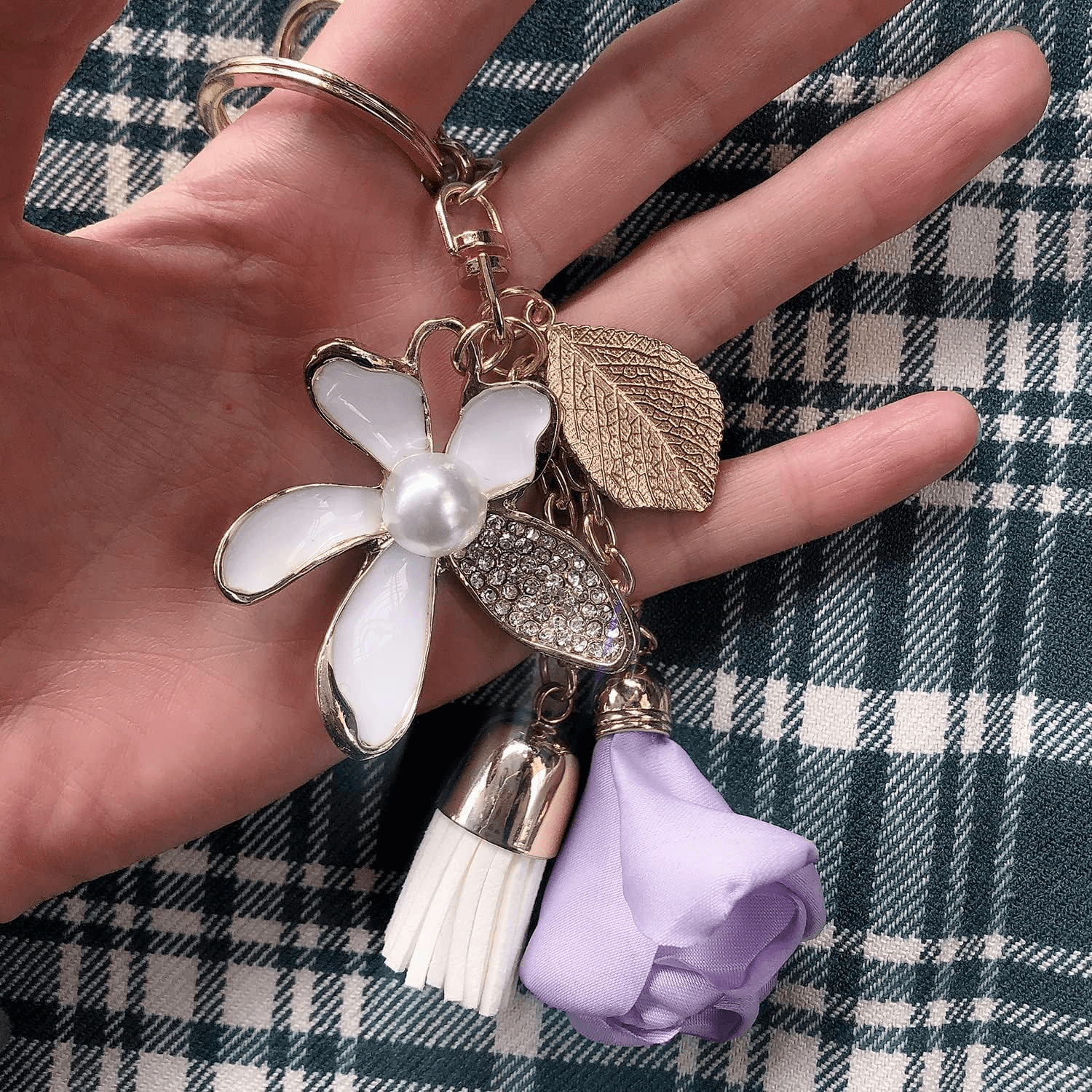 Flower Tassel Keychain For Women | Floral Keychain With Leaf And Tassel
