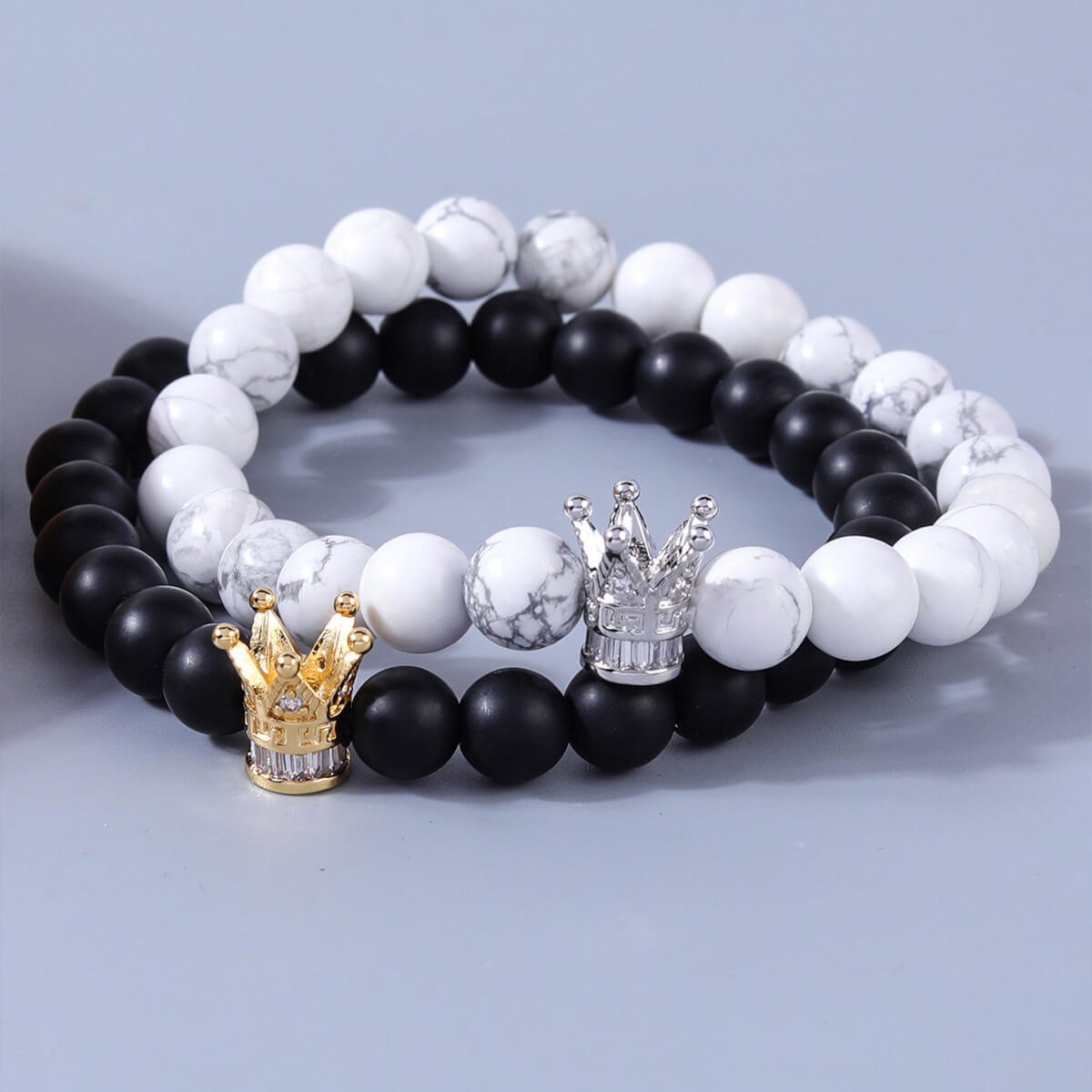 Frosted White Turquoise Bracelet | Crown Charm Bracelet For Couples