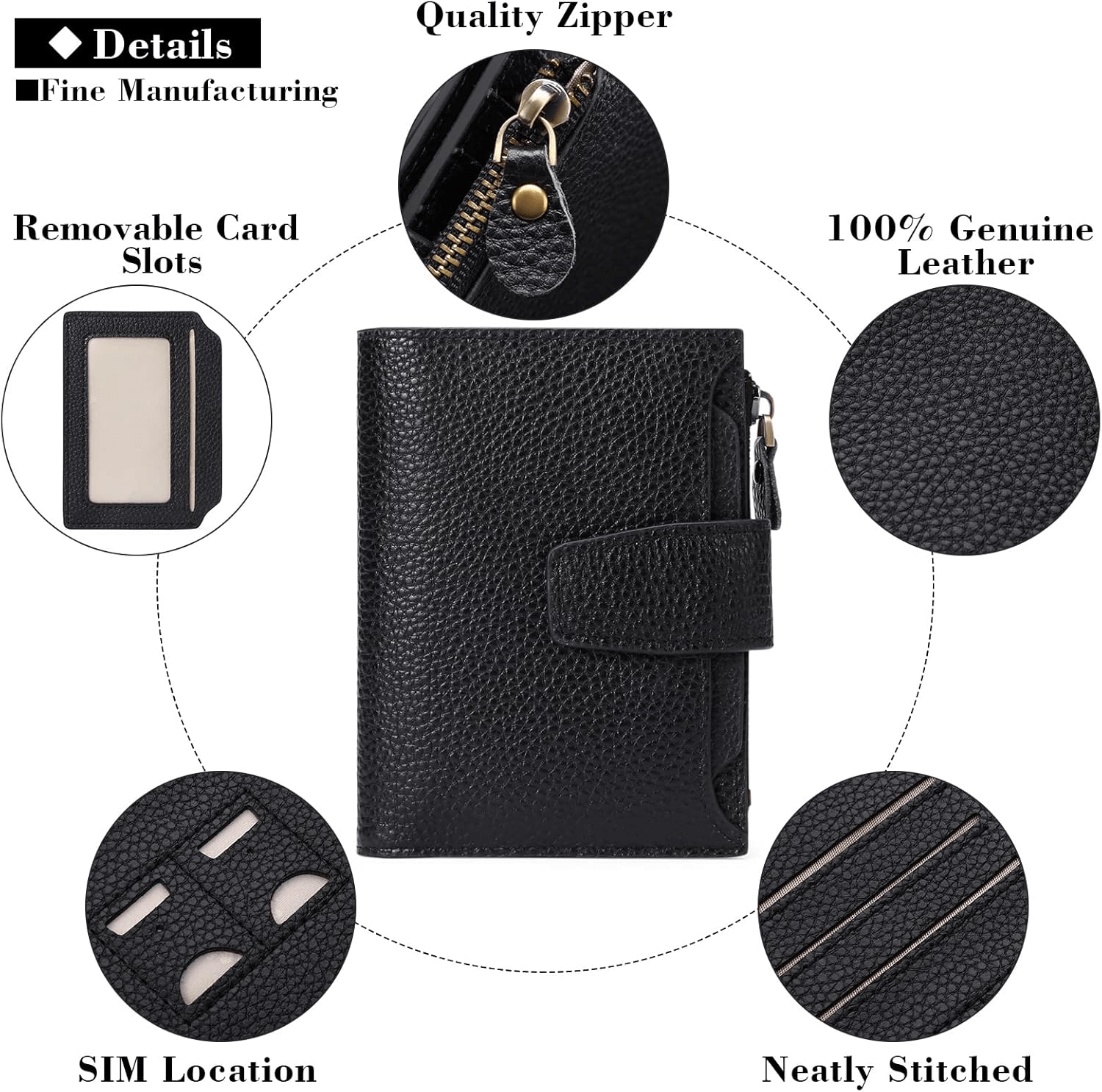 Genuine Leather RFID Wallet Women | Small Zip Around Leather Wallet