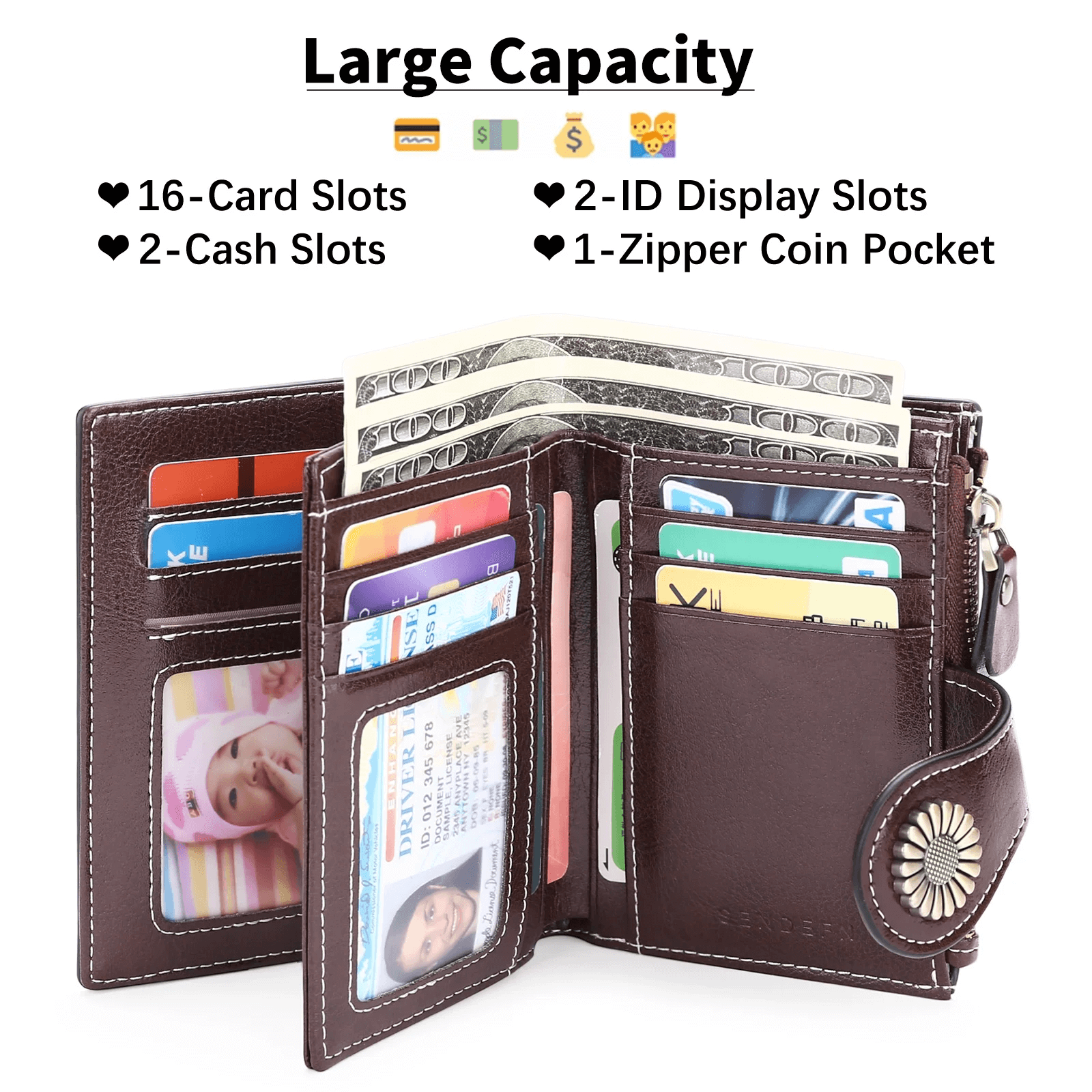 Genuine Leather Wallet For Women Slim Wallet With Multiple Card Slots
