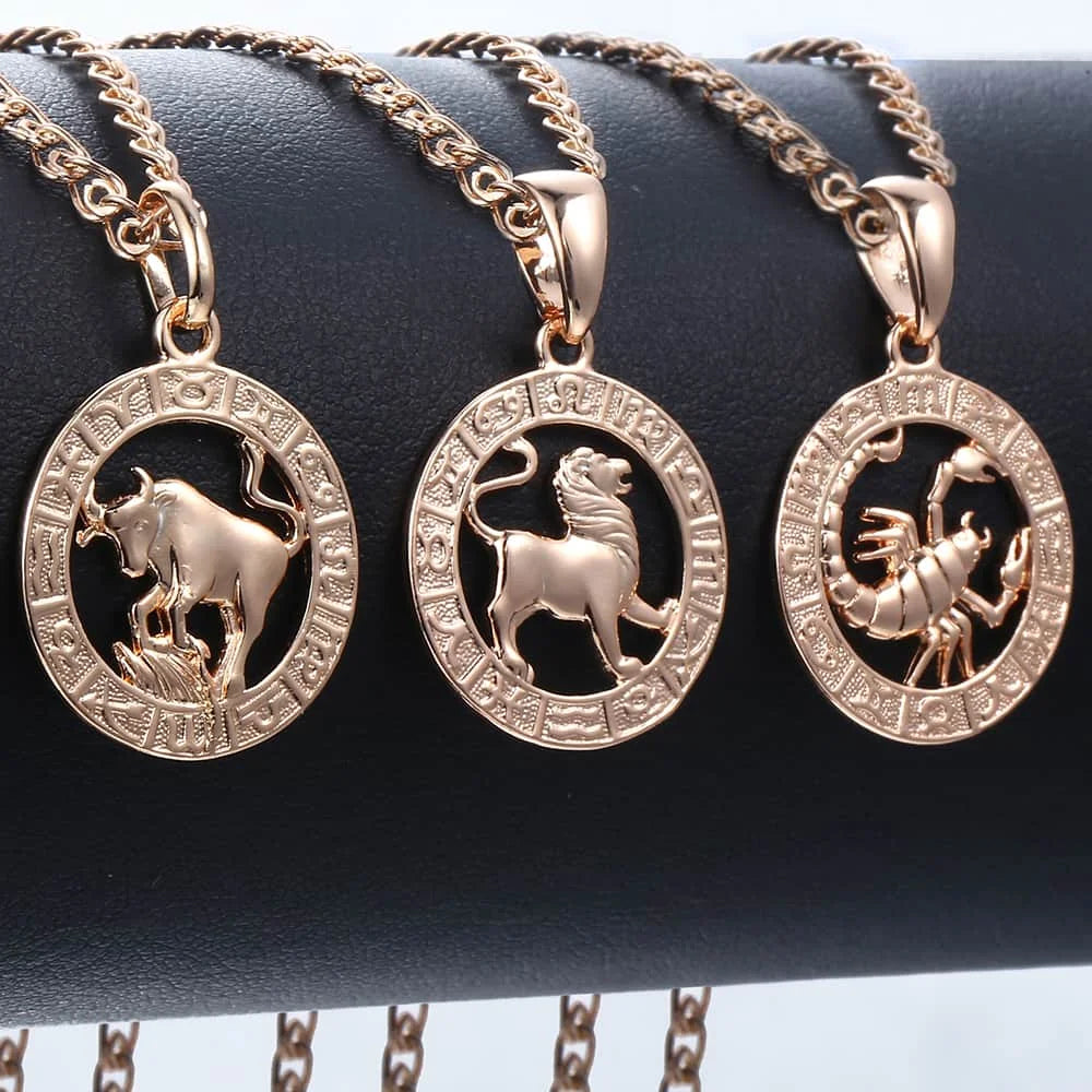 12 Zodiac Sign Constellations Pendant Necklace For Women Men 585 Rose Gold Color Necklace Birthday Gifts Drop Shipping GPM16A