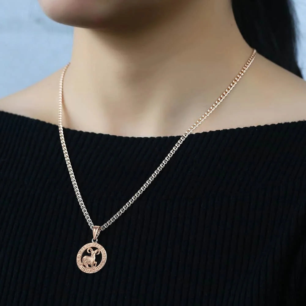 12 Zodiac Sign Constellations Pendant Necklace For Women Men 585 Rose Gold Color Necklace Birthday Gifts Drop Shipping GPM16A