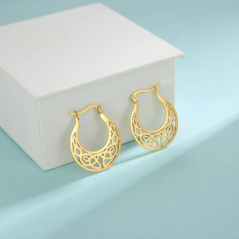 Teamer Filigree Witch Knot Hoop Drop Earrings Stainless Steel Vintage Irish Celtics Knot Dangle Earrings for Women Wicca Jewelry