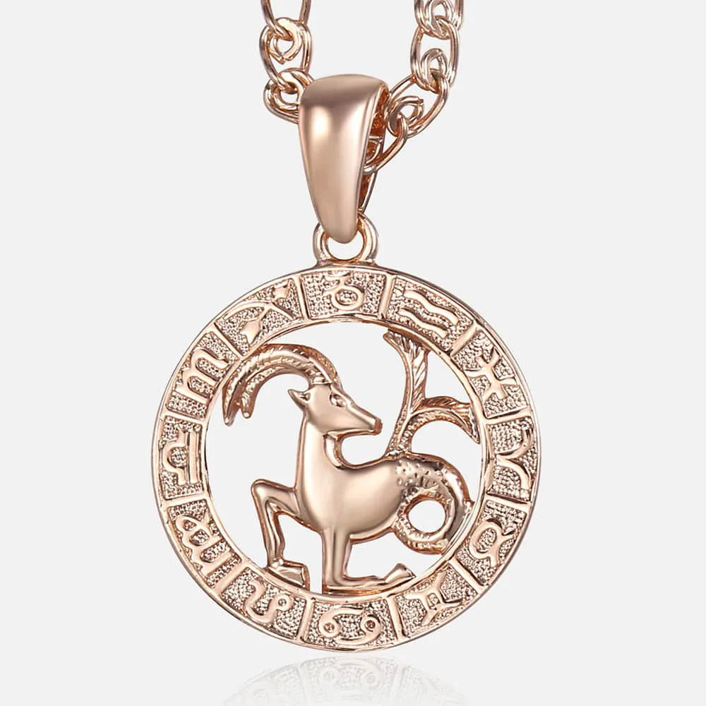 12 Zodiac Sign Constellations Pendant Necklace For Women Men 585 Rose Gold Color Necklace Birthday Gifts Drop Shipping GPM16A