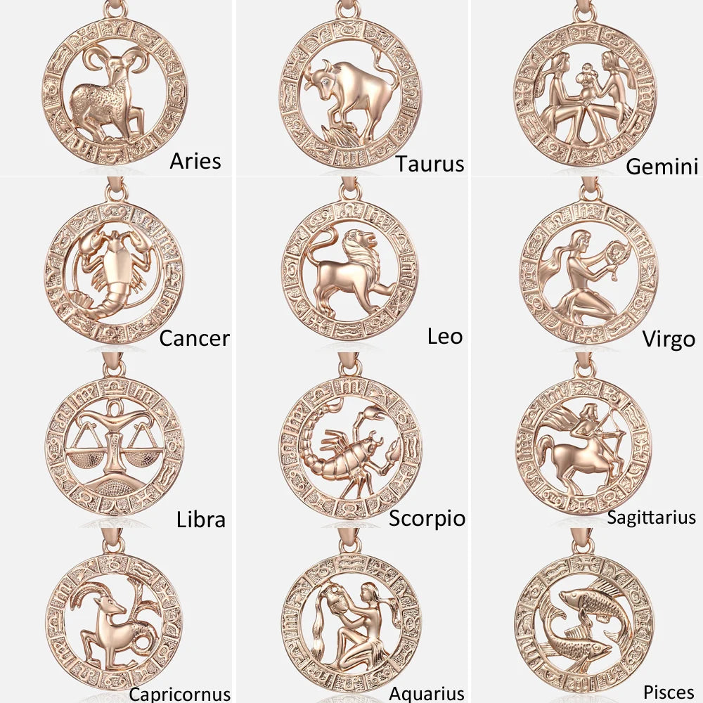 12 Zodiac Sign Constellations Pendant Necklace For Women Men 585 Rose Gold Color Necklace Birthday Gifts Drop Shipping GPM16A