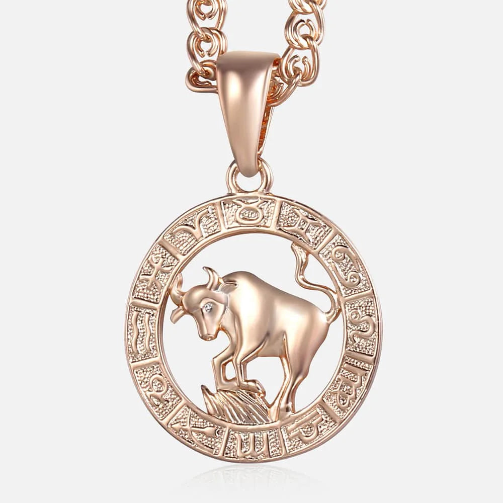 12 Zodiac Sign Constellations Pendant Necklace For Women Men 585 Rose Gold Color Necklace Birthday Gifts Drop Shipping GPM16A