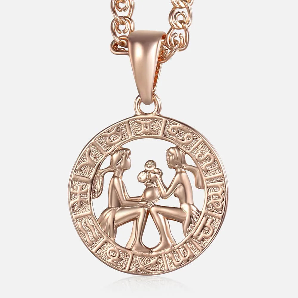 12 Zodiac Sign Constellations Pendant Necklace For Women Men 585 Rose Gold Color Necklace Birthday Gifts Drop Shipping GPM16A