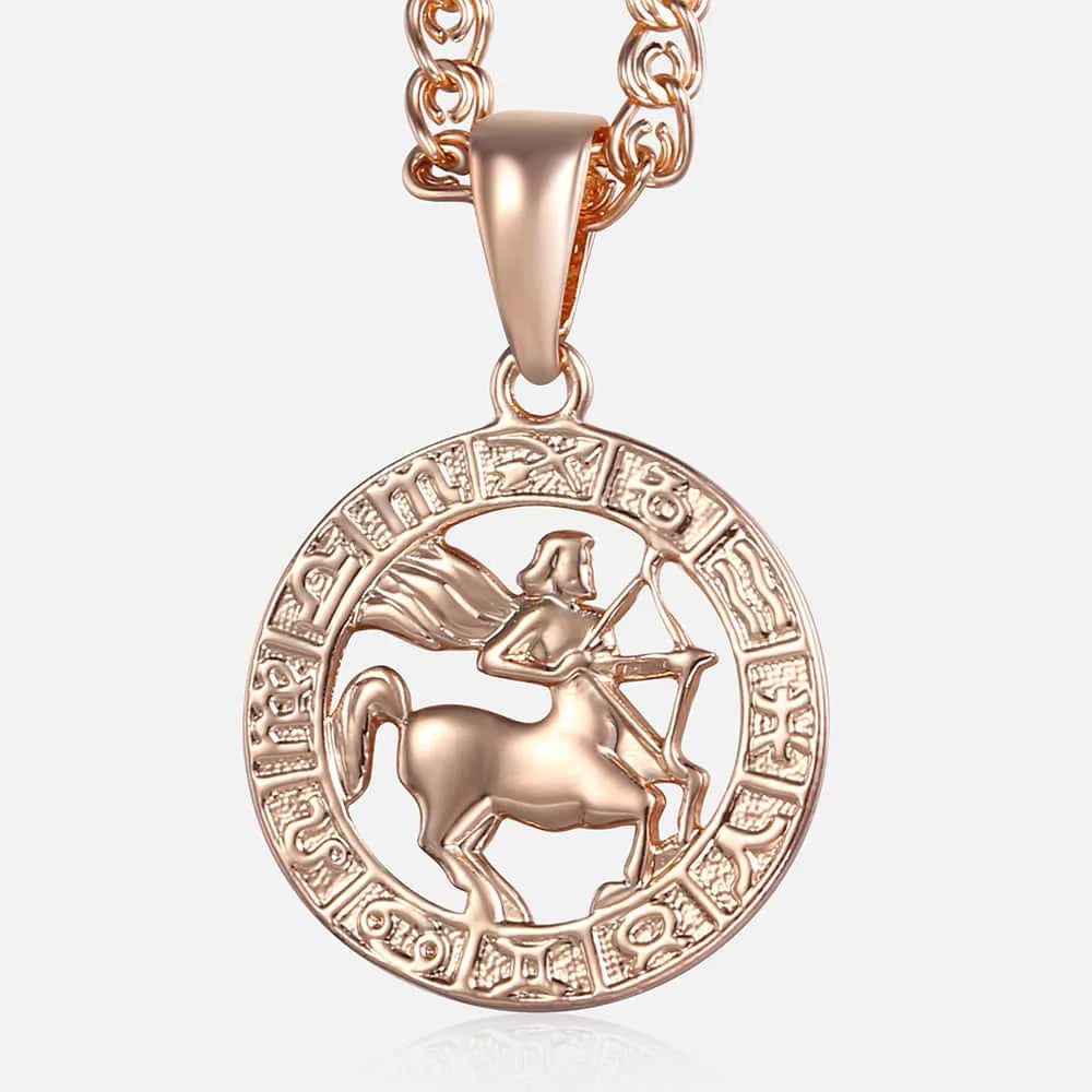 12 Zodiac Sign Constellations Pendant Necklace For Women Men 585 Rose Gold Color Necklace Birthday Gifts Drop Shipping GPM16A