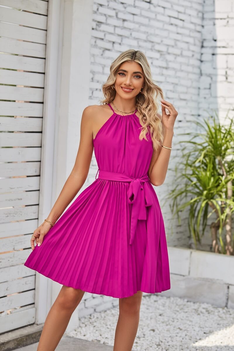 Halter Strapless Dress | Solid Pleated Skirt Halter Dress For Women
