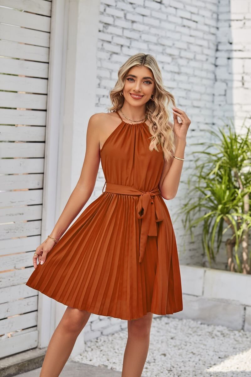 Halter Strapless Dress | Solid Pleated Skirt Halter Dress For Women