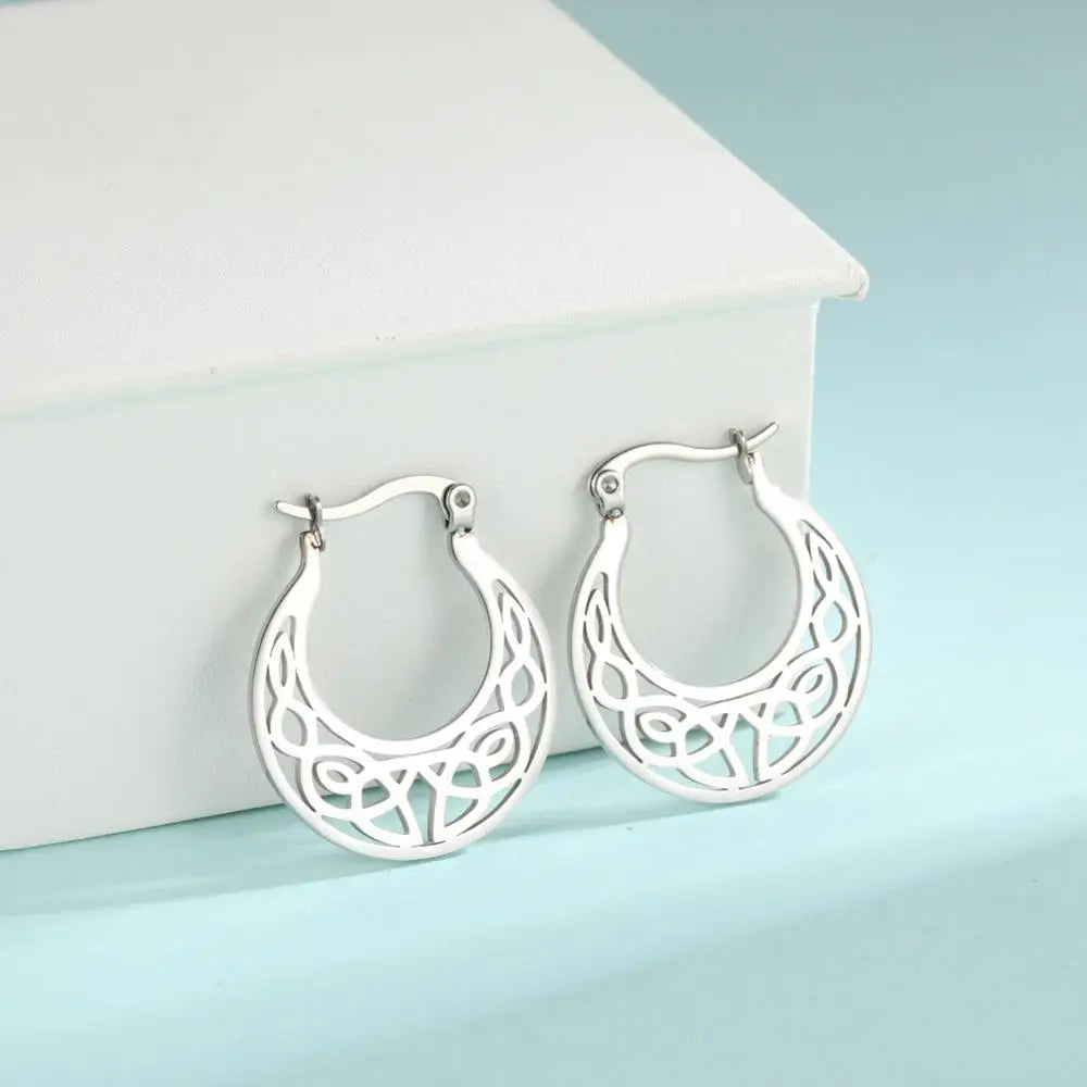 Teamer Filigree Witch Knot Hoop Drop Earrings Stainless Steel Vintage Irish Celtics Knot Dangle Earrings for Women Wicca Jewelry