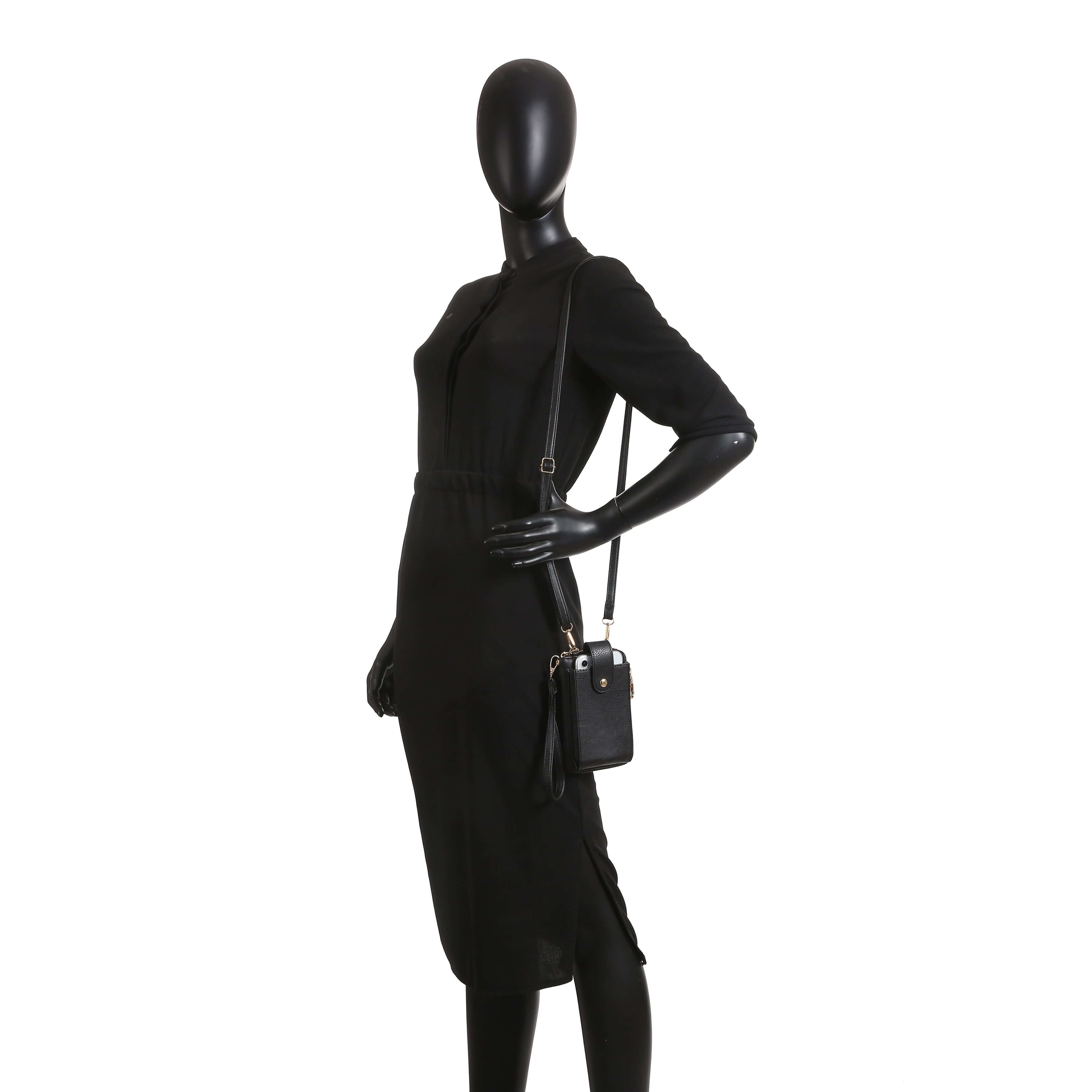 Ladies Crossbody Bag Black Faux Leather Lightweight Shoulder Bag