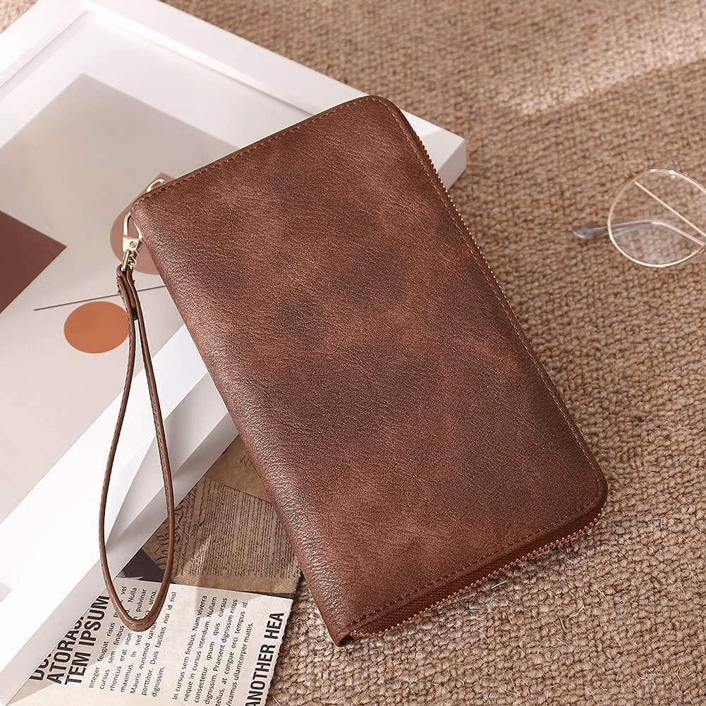 Large Leather Clutch Wallet For Women With zipper | Women Travel Purse