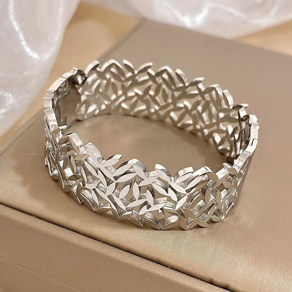 Long Distance Relationship Bracelet Nature | Wide Hollow Leaf Bracelet