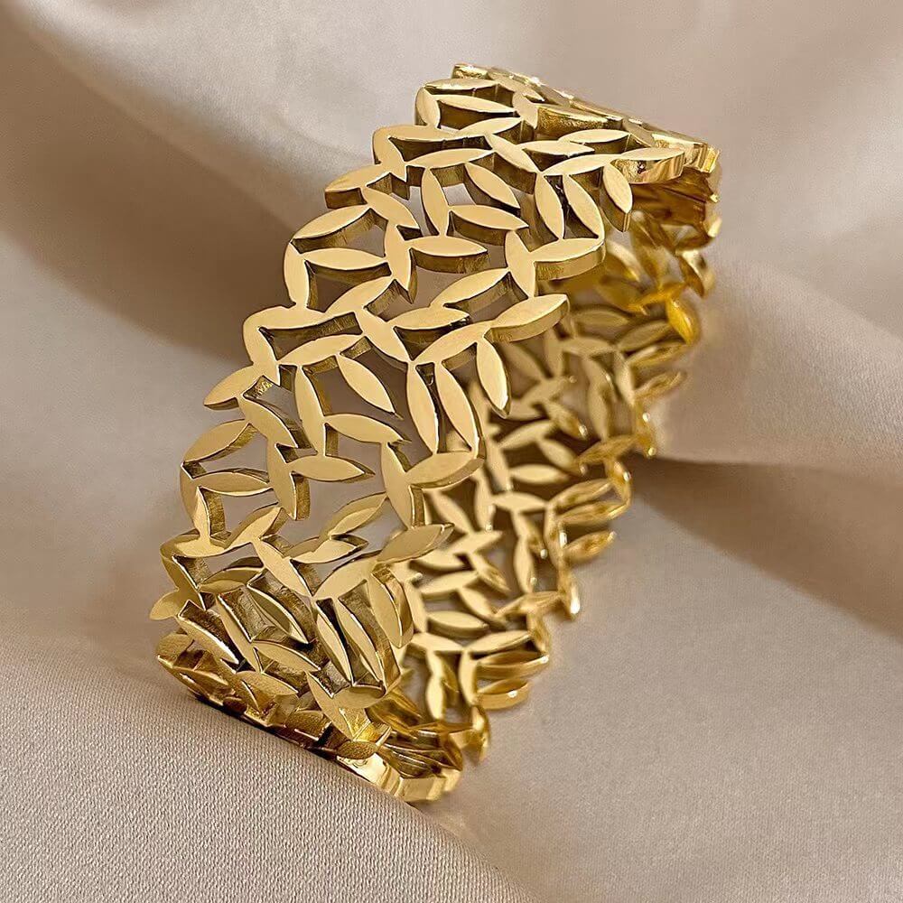 Long Distance Relationship Bracelet Nature | Wide Hollow Leaf Bracelet