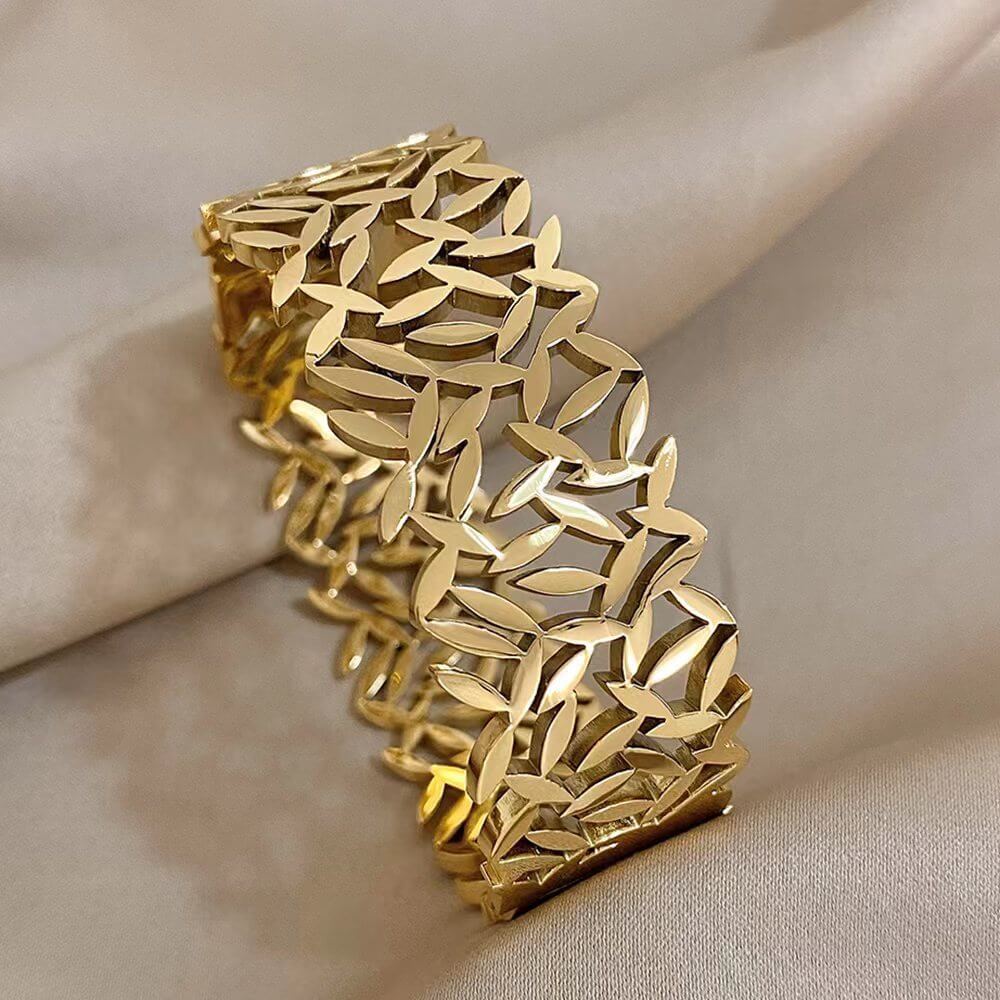 Long Distance Relationship Bracelet Nature | Wide Hollow Leaf Bracelet