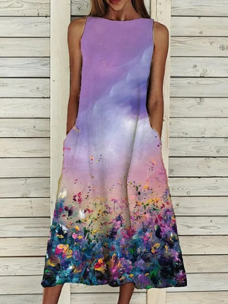 Loose Fit Floral Summer Midi Dress vintage Floral Dress