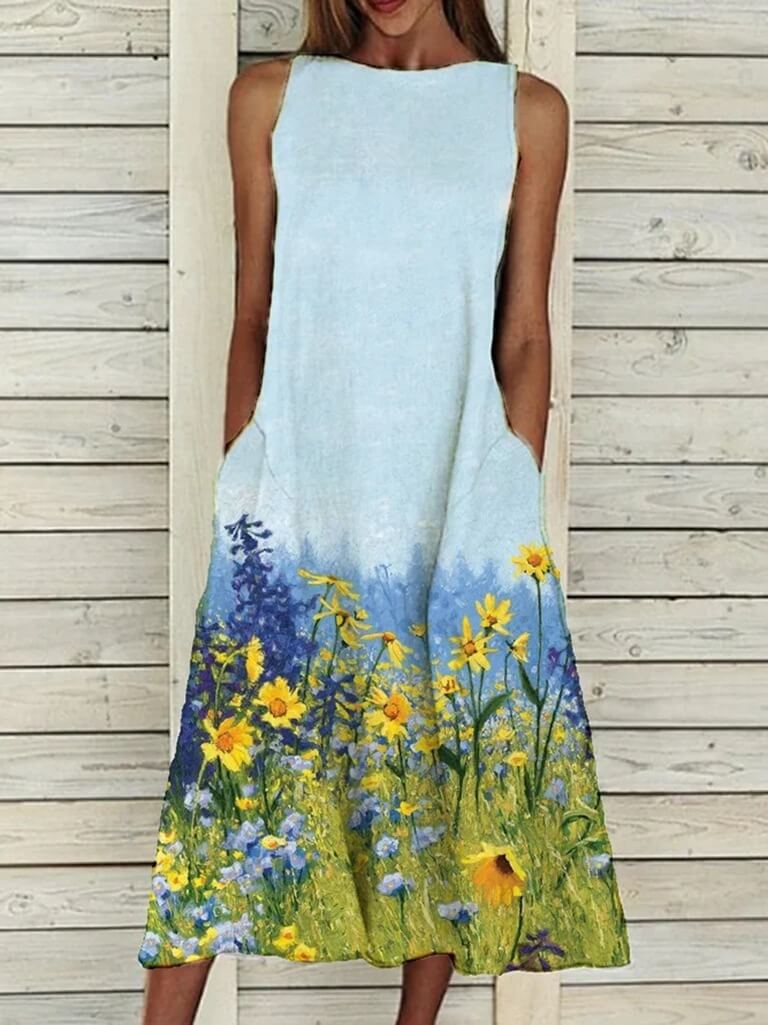 Loose Fit Floral Summer Midi Dress vintage Floral Dress