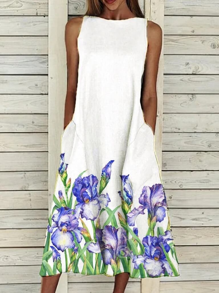Loose Fit Floral Summer Midi Dress vintage Floral Dress