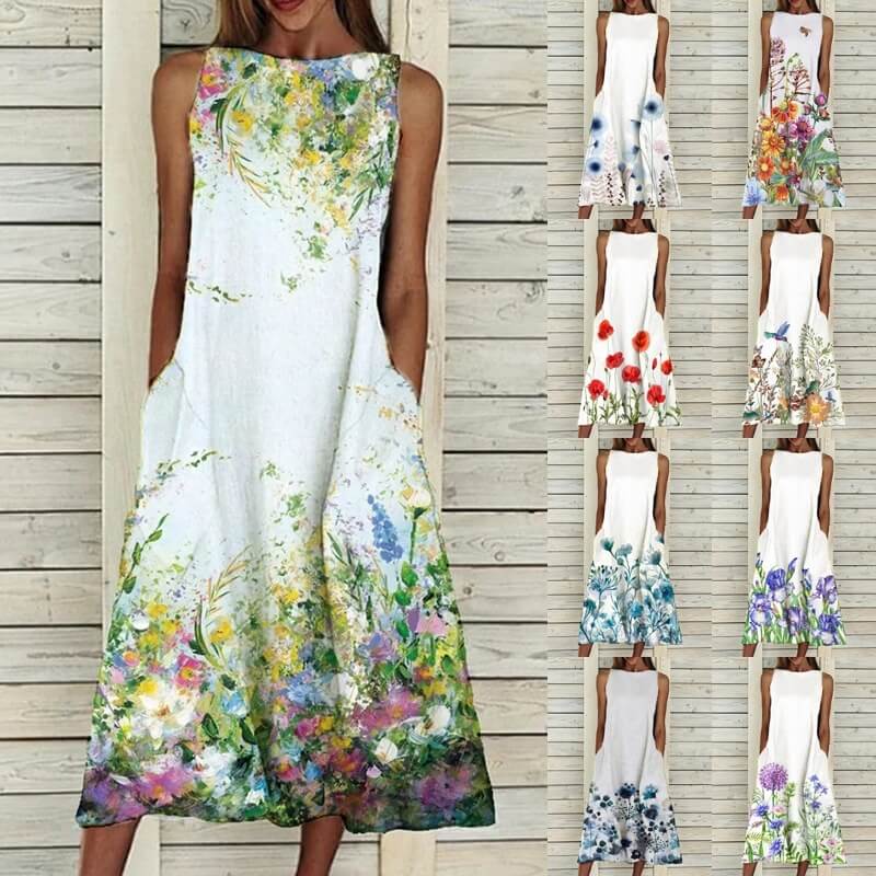 Loose Fit Floral Summer Midi Dress vintage Floral Dress