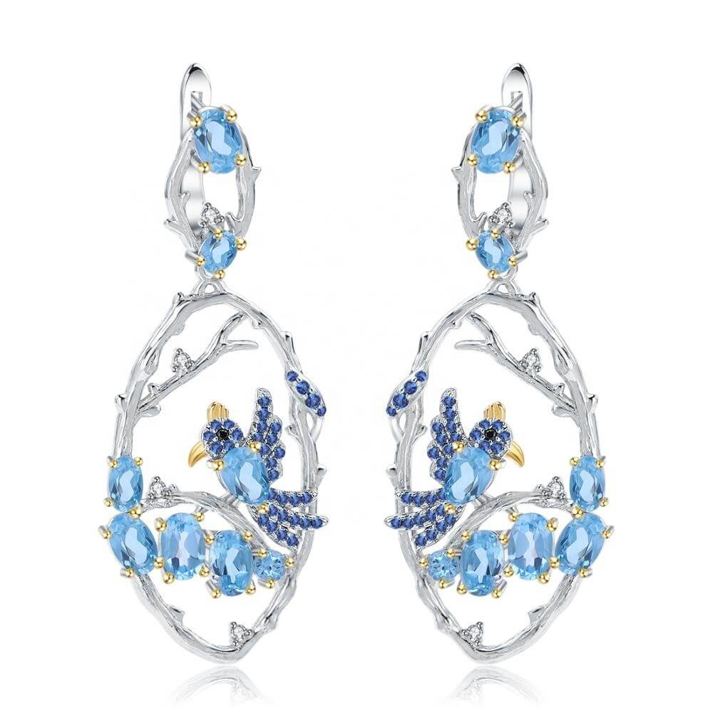 Natural Blue Topaz Earrings For Women | Luxury Blue Topaz Earrings