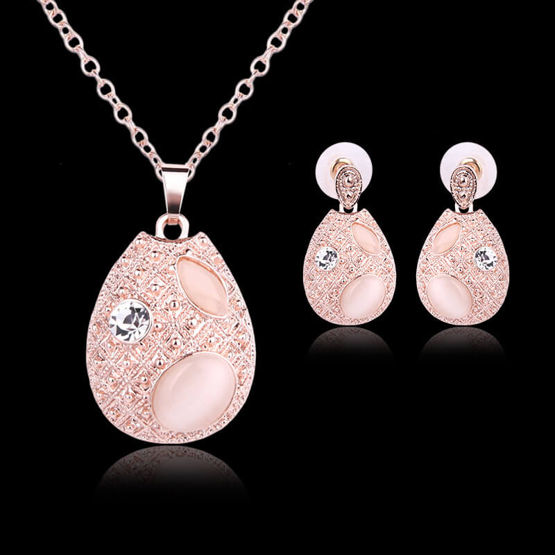 Oval Opal Necklace With Matching Earrings For Women | Opal Jewelry Set
