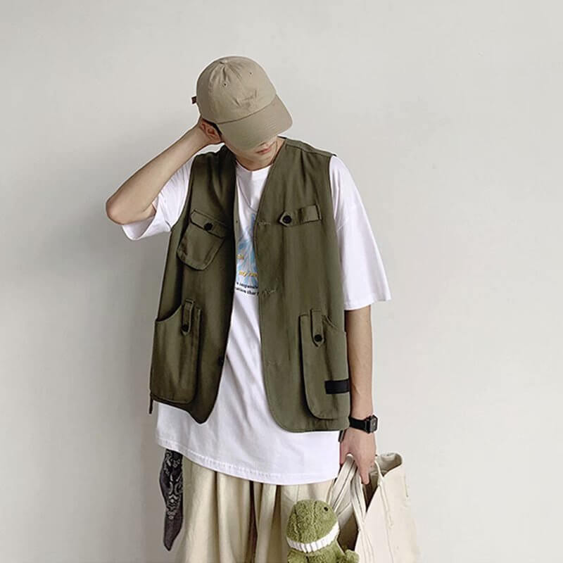 Oversized Utility Vest For Men | Loose Casual Sleeveless Vest