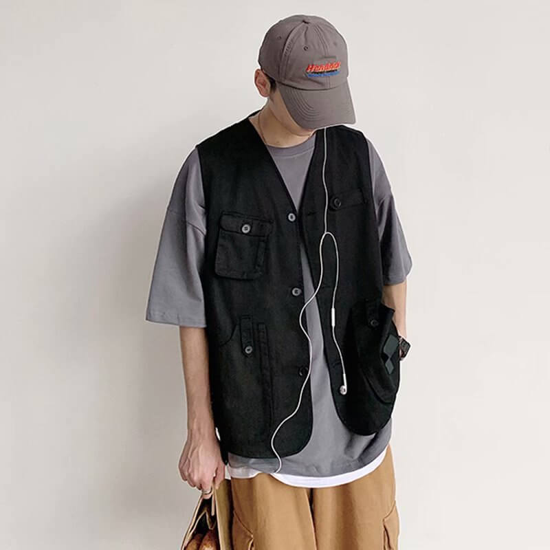 Oversized Utility Vest For Men | Loose Casual Sleeveless Vest