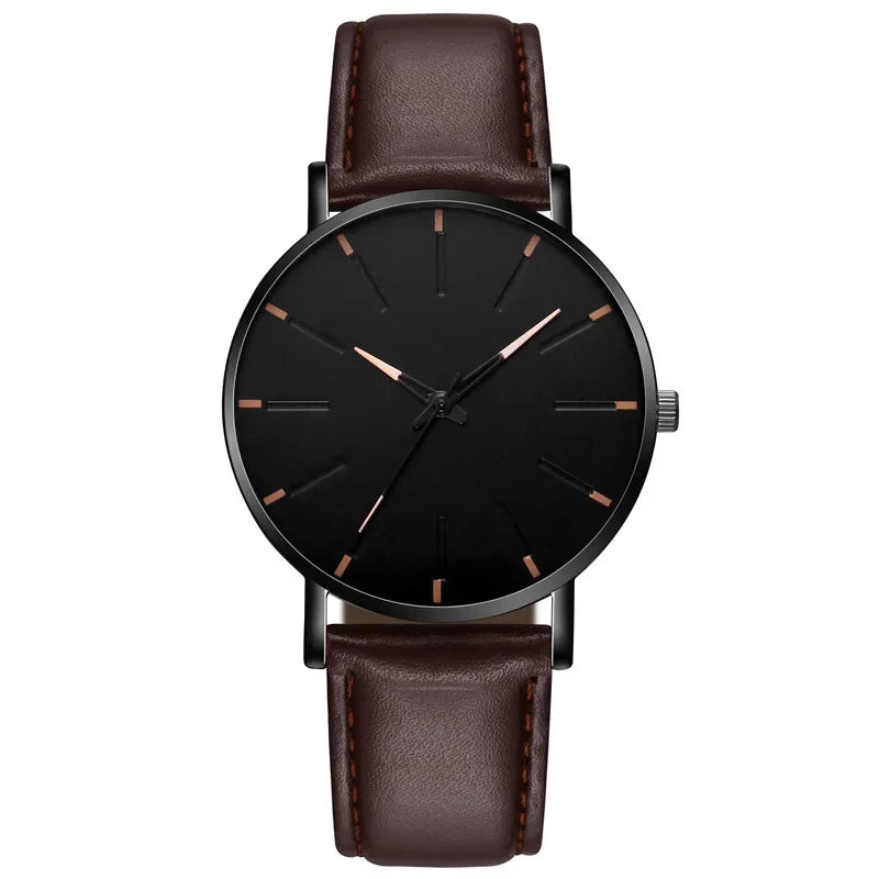 Men's Thin Strap Quartz Watch Leather Strap Minimalist Multicolor Watch Luxury Stainless Steel Dial Wristwatches reloj hombre
