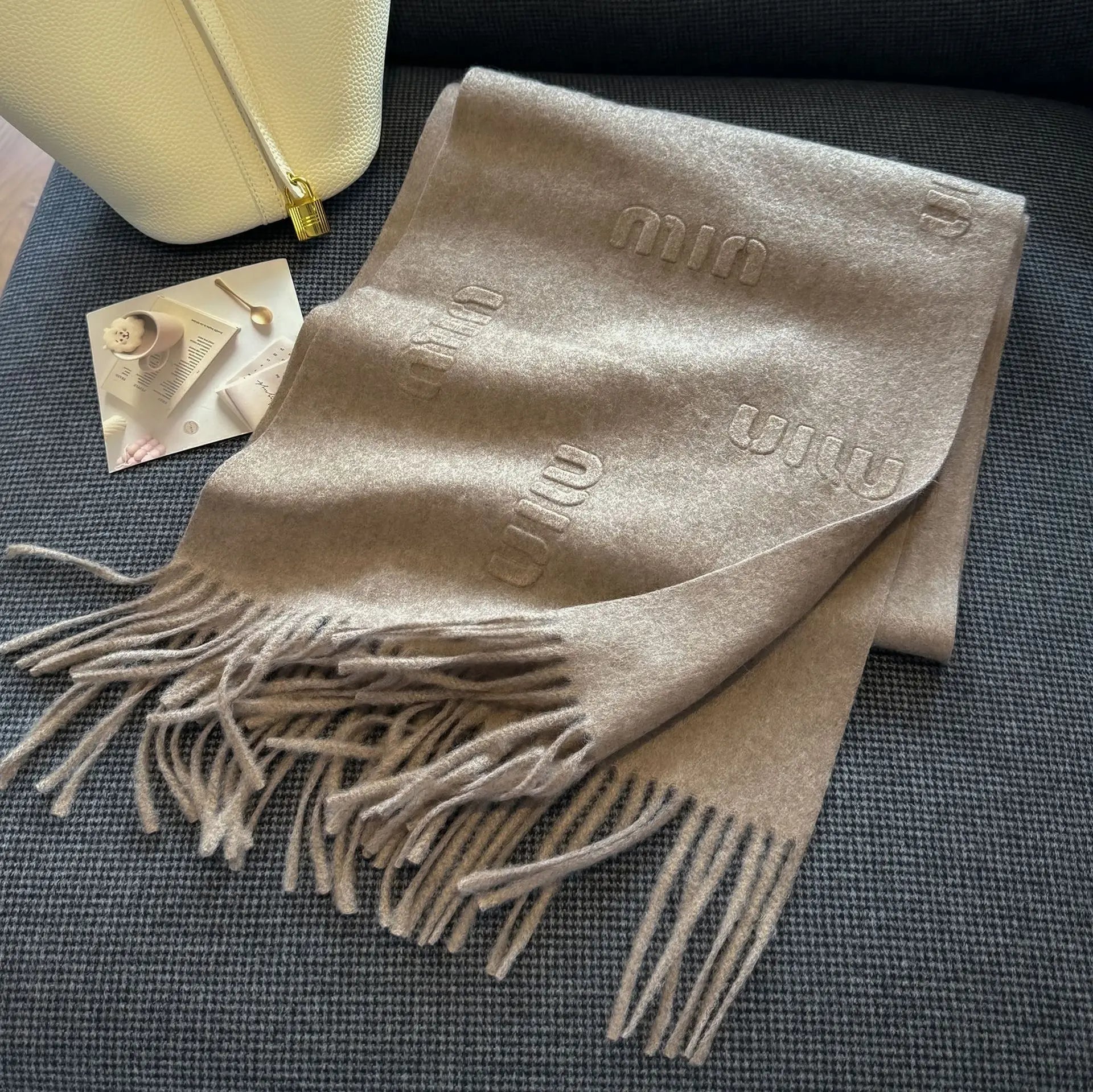 Fashion Design Blend Wool Scarf Women Embossed Simple Warm Muffler Female New Type Imitation Cashmere Thick Fringed Shawl Ladies