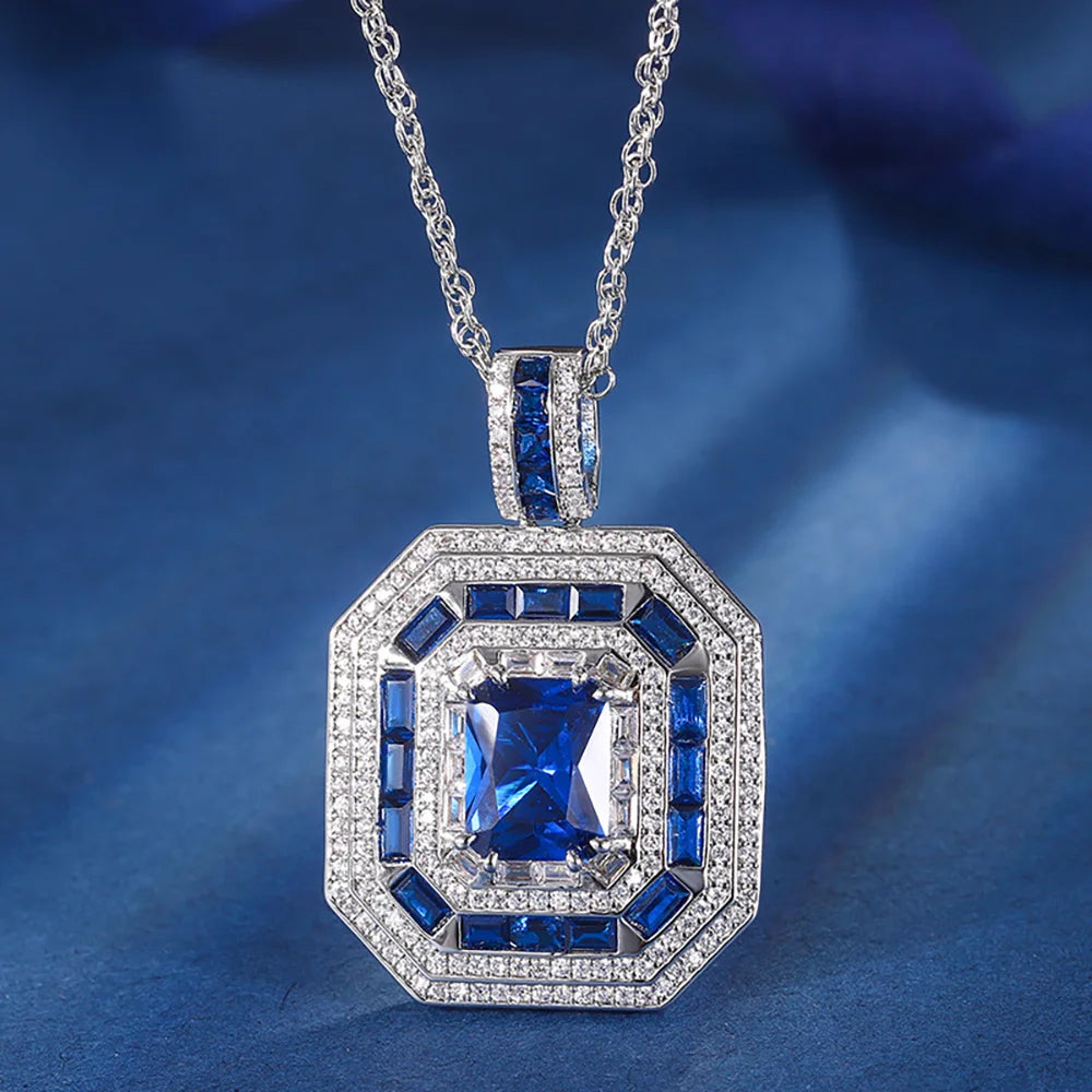 Trend 8*10mm Sapphire Ruby Necklace Pendant Bracelet Vintage Jewelry Sets for Women Gemstone Wedding Cocktail Party Accessories
