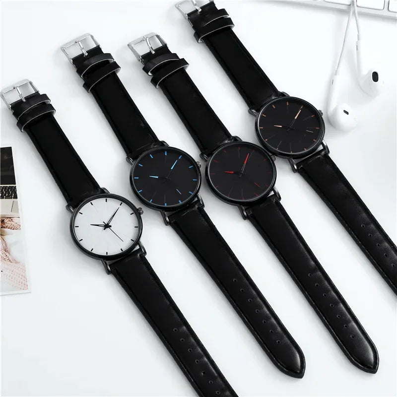 Men's Thin Strap Quartz Watch Leather Strap Minimalist Multicolor Watch Luxury Stainless Steel Dial Wristwatches reloj hombre