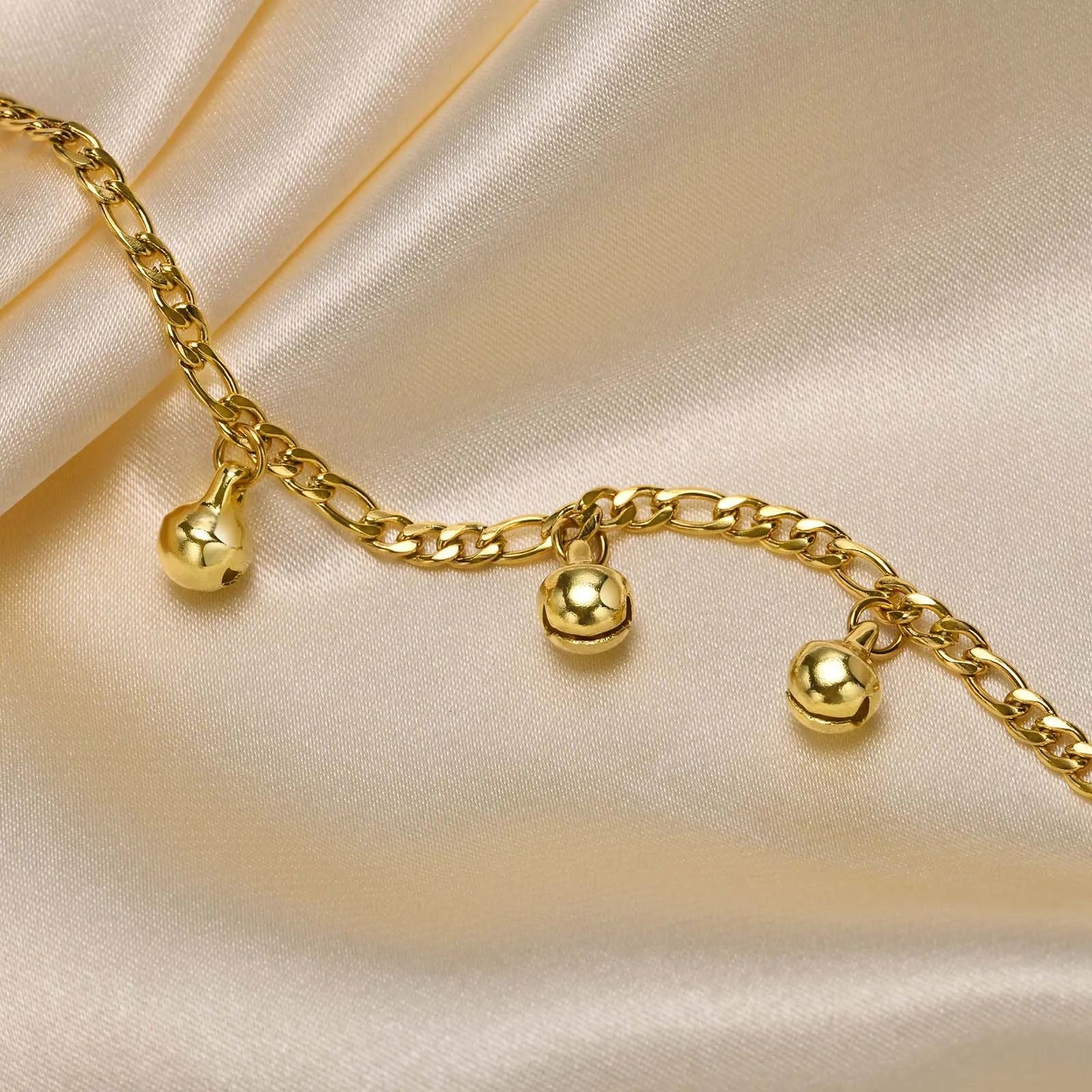 Vnox Cute Girls Anklets, Gold Plated Bell Charm Bracelets, Adjustable Figaro Ankle Chain, Girls Boys Gift Bracelet on Leg