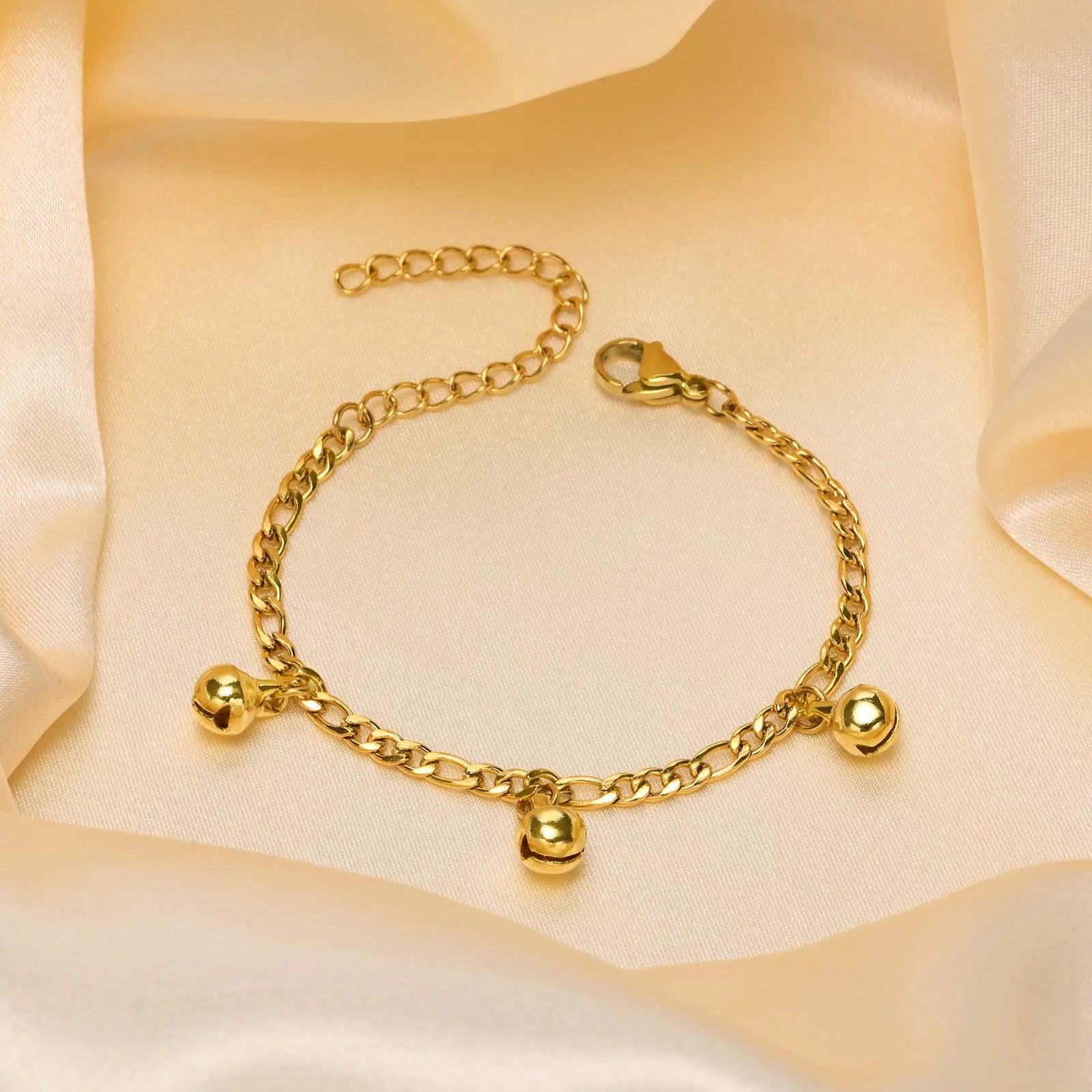 Vnox Cute Girls Anklets, Gold Plated Bell Charm Bracelets, Adjustable Figaro Ankle Chain, Girls Boys Gift Bracelet on Leg