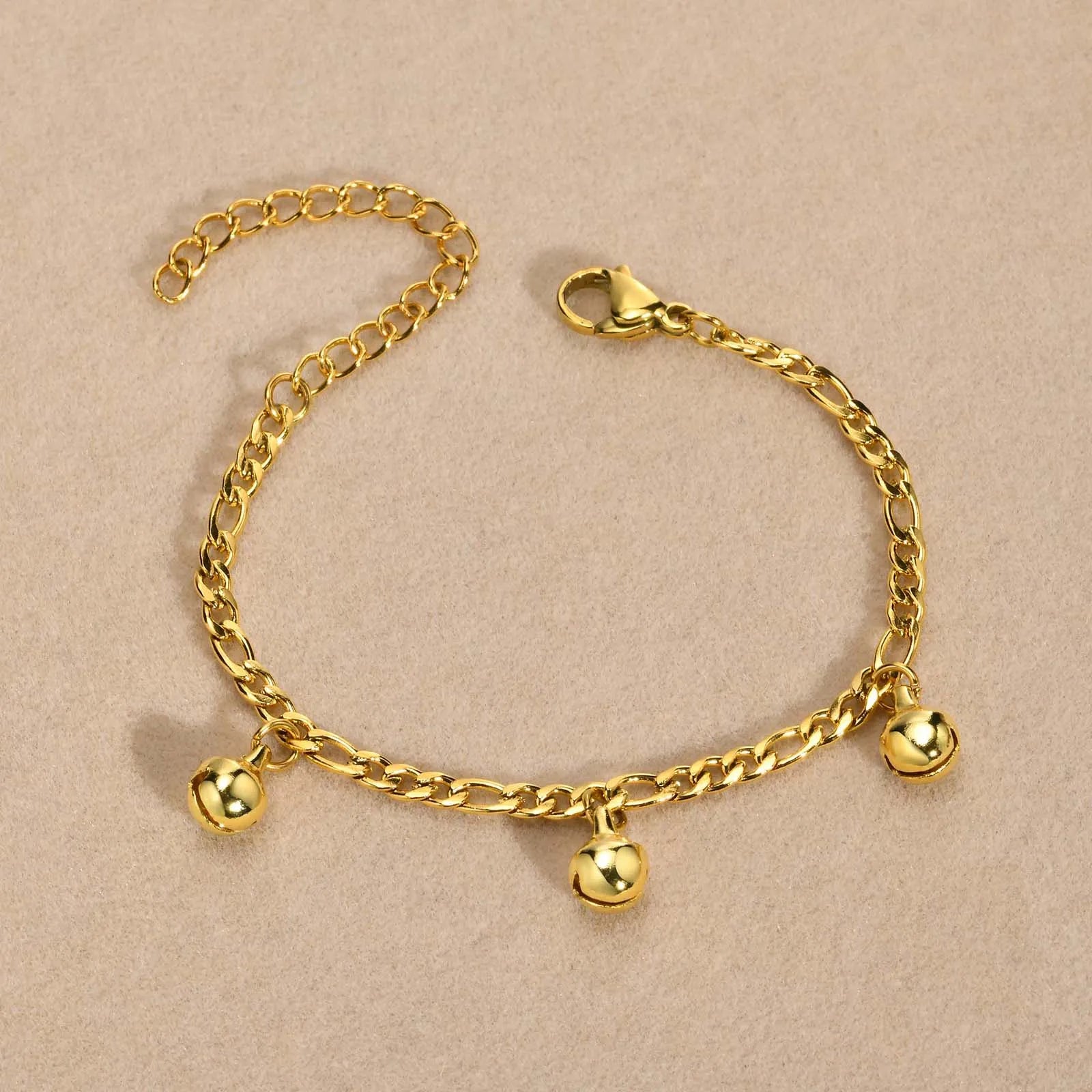 Vnox Cute Girls Anklets, Gold Plated Bell Charm Bracelets, Adjustable Figaro Ankle Chain, Girls Boys Gift Bracelet on Leg