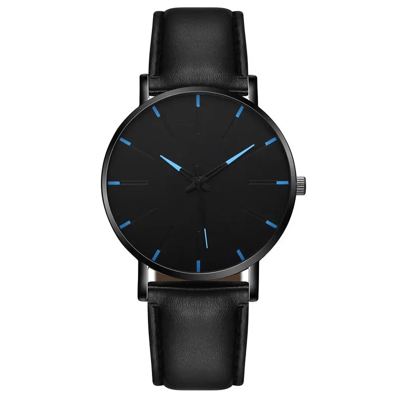 Men's Thin Strap Quartz Watch Leather Strap Minimalist Multicolor Watch Luxury Stainless Steel Dial Wristwatches reloj hombre
