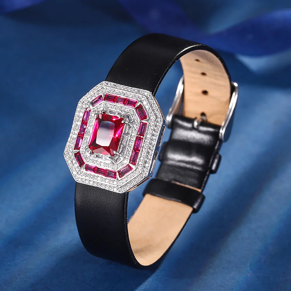 Trend 8*10mm Sapphire Ruby Necklace Pendant Bracelet Vintage Jewelry Sets for Women Gemstone Wedding Cocktail Party Accessories